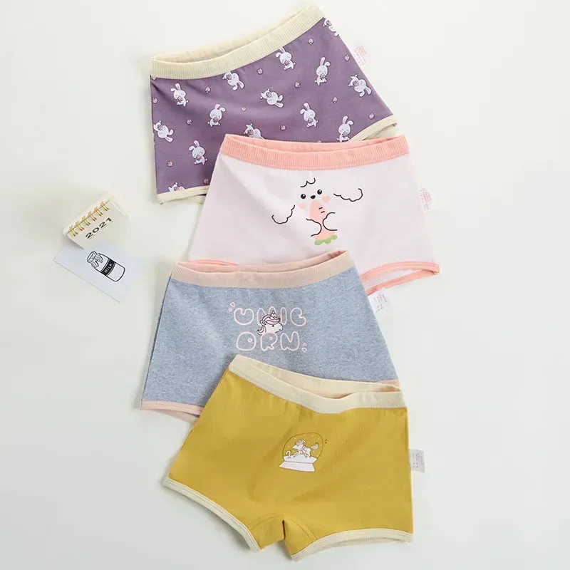 4PCS Girls Cute Unicorn Print Panties Kid Cotton Soft Antibacterial Knickers 2 y Young Children Underwear Thin Breathable Briefs