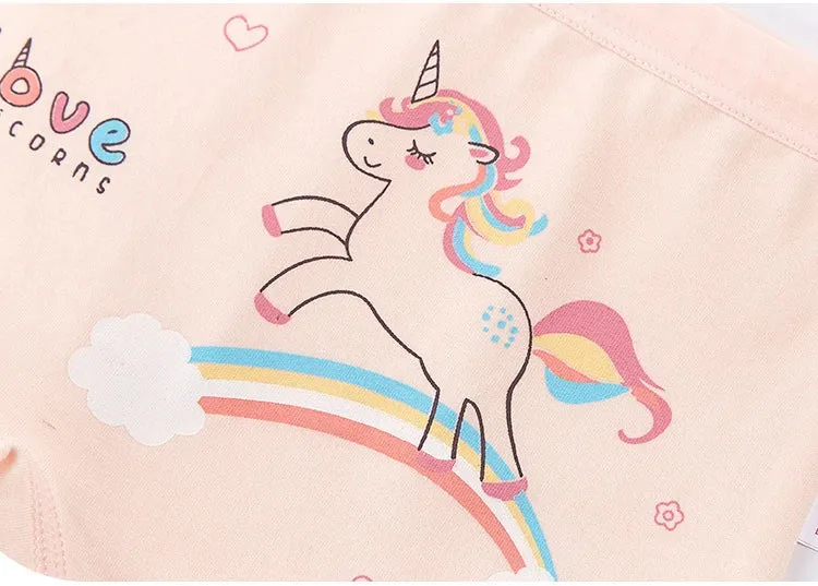 4PCS Girls Cute Unicorn Print Panties Kid Cotton Soft Antibacterial Knickers 2 y Young Children Underwear Thin Breathable Briefs