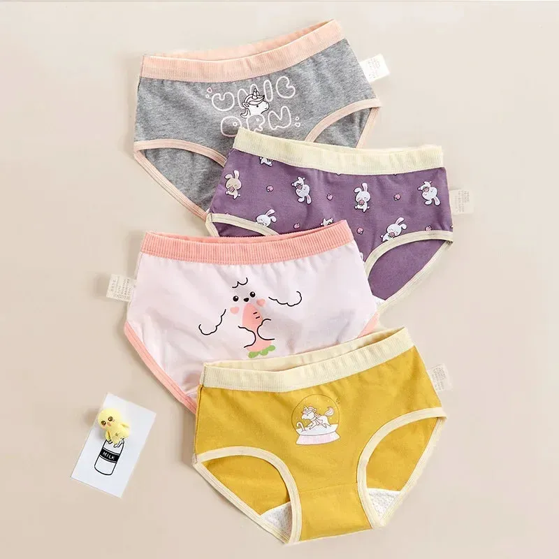 4PCS Girls Cute Unicorn Print Panties Kid Cotton Soft Antibacterial Knickers 2 y Young Children Underwear Thin Breathable Briefs