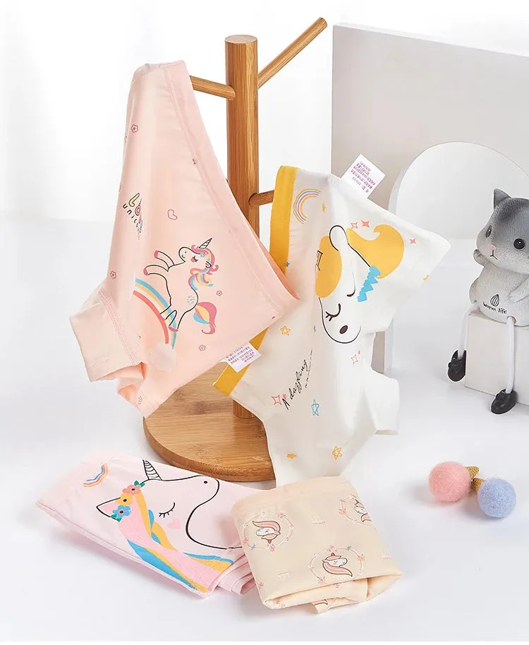 4PCS Girls Cute Unicorn Print Panties Kid Cotton Soft Antibacterial Knickers 2 y Young Children Underwear Thin Breathable Briefs