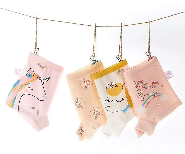 4PCS Girls Cute Unicorn Print Panties Kid Cotton Soft Antibacterial Knickers 2 y Young Children Underwear Thin Breathable Briefs