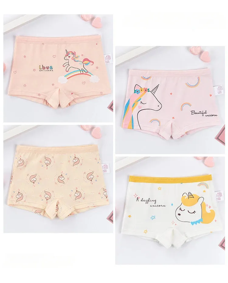 4PCS Girls Cute Unicorn Print Panties Kid Cotton Soft Antibacterial Knickers 2 y Young Children Underwear Thin Breathable Briefs