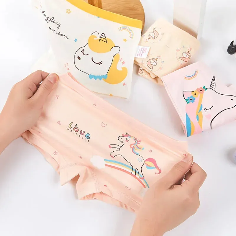 4PCS Girls Cute Unicorn Print Panties Kid Cotton Soft Antibacterial Knickers 2 y Young Children Underwear Thin Breathable Briefs