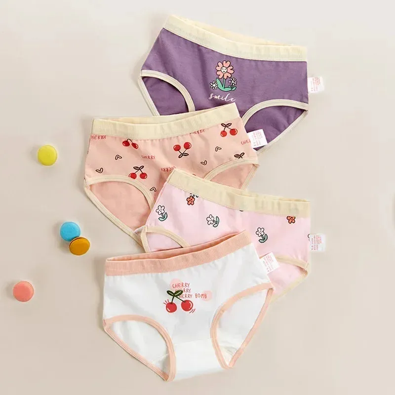 4PCS Girls Cute Unicorn Print Panties Kid Cotton Soft Antibacterial Knickers 2 y Young Children Underwear Thin Breathable Briefs