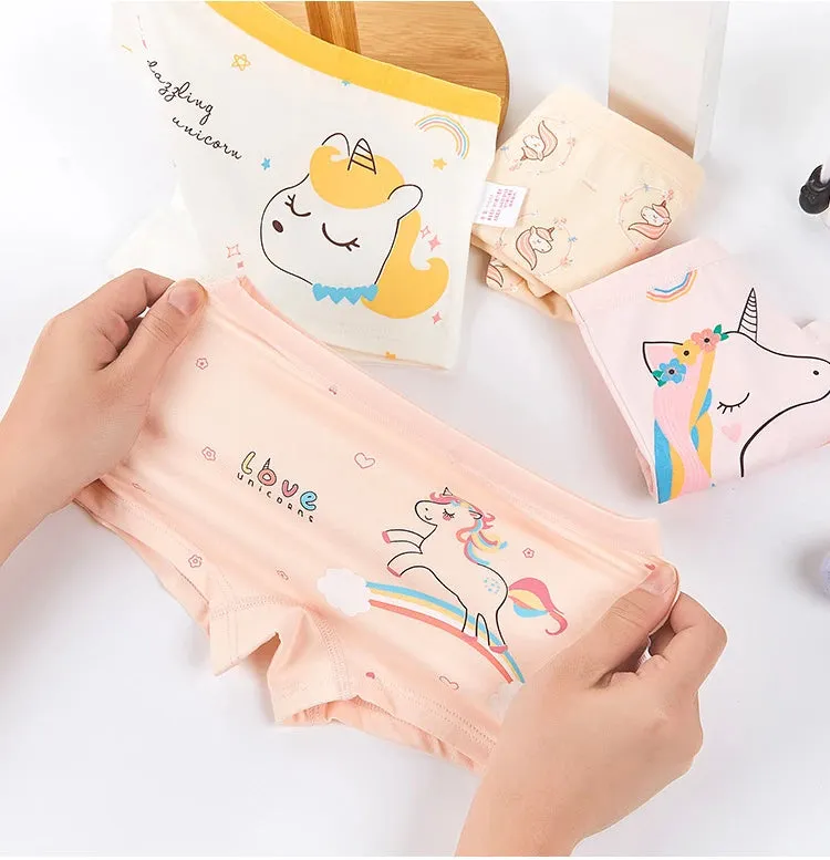 4PCS Girls Cute Unicorn Print Panties Kid Cotton Soft Antibacterial Knickers 2 y Young Children Underwear Thin Breathable Briefs