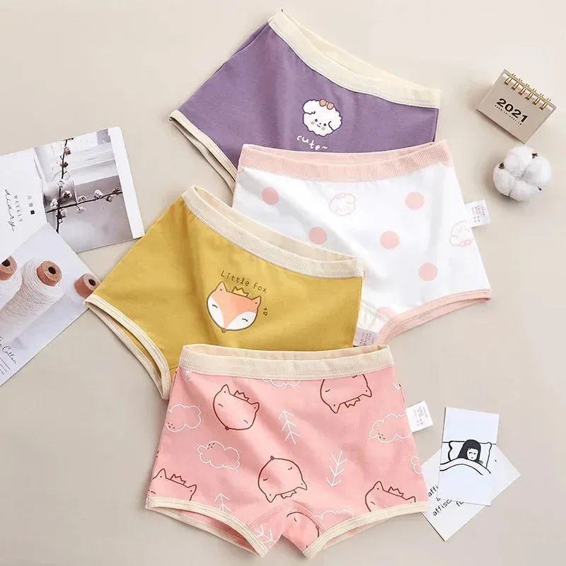 4PCS Girls Cute Unicorn Print Panties Kid Cotton Soft Antibacterial Knickers 2 y Young Children Underwear Thin Breathable Briefs