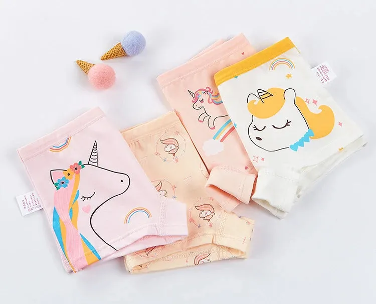 4PCS Girls Cute Unicorn Print Panties Kid Cotton Soft Antibacterial Knickers 2 y Young Children Underwear Thin Breathable Briefs