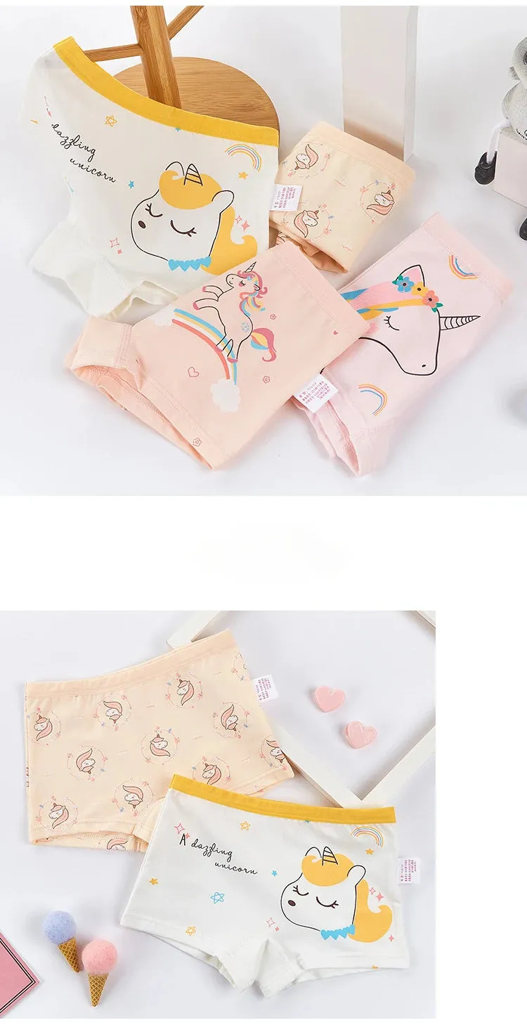 4PCS Girls Cute Unicorn Print Panties Kid Cotton Soft Antibacterial Knickers 2 y Young Children Underwear Thin Breathable Briefs