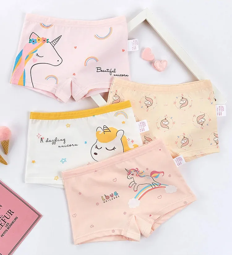 4PCS Girls Cute Unicorn Print Panties Kid Cotton Soft Antibacterial Knickers 2 y Young Children Underwear Thin Breathable Briefs