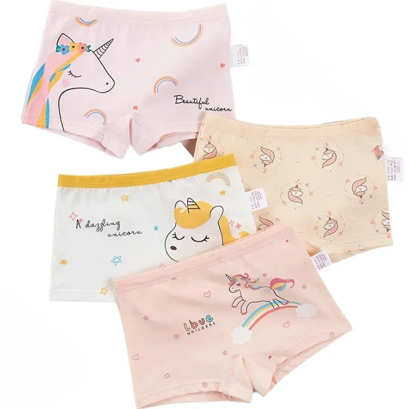 4PCS Girls Cute Unicorn Print Panties Kid Cotton Soft Antibacterial Knickers 2 y Young Children Underwear Thin Breathable Briefs