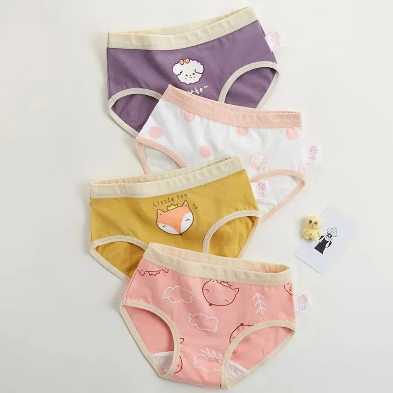 4PCS Girls Cute Unicorn Print Panties Kid Cotton Soft Antibacterial Knickers 2 y Young Children Underwear Thin Breathable Briefs