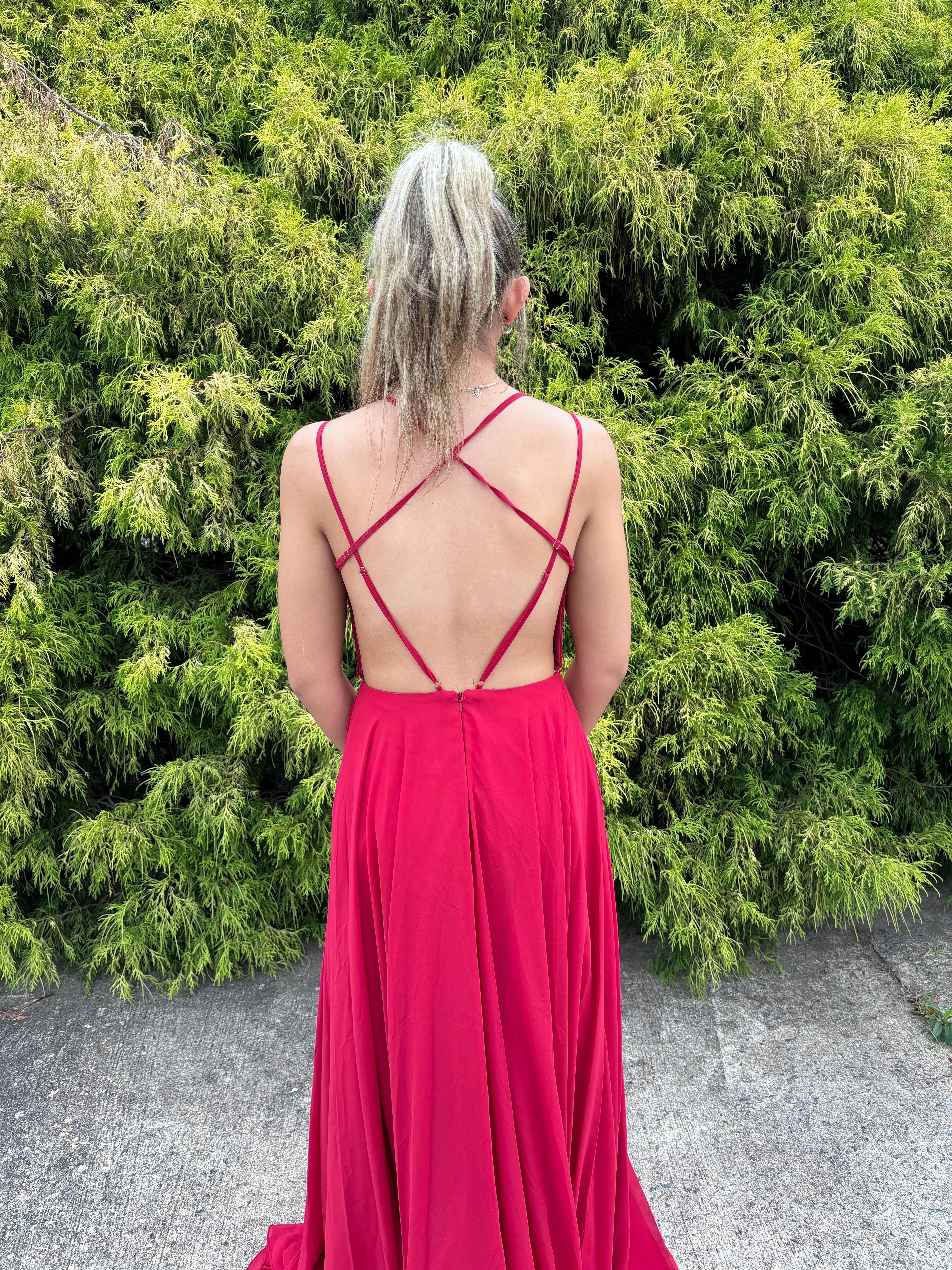 Alyce Paris 1512 Red Chiffon A-Line Dress - Size 4