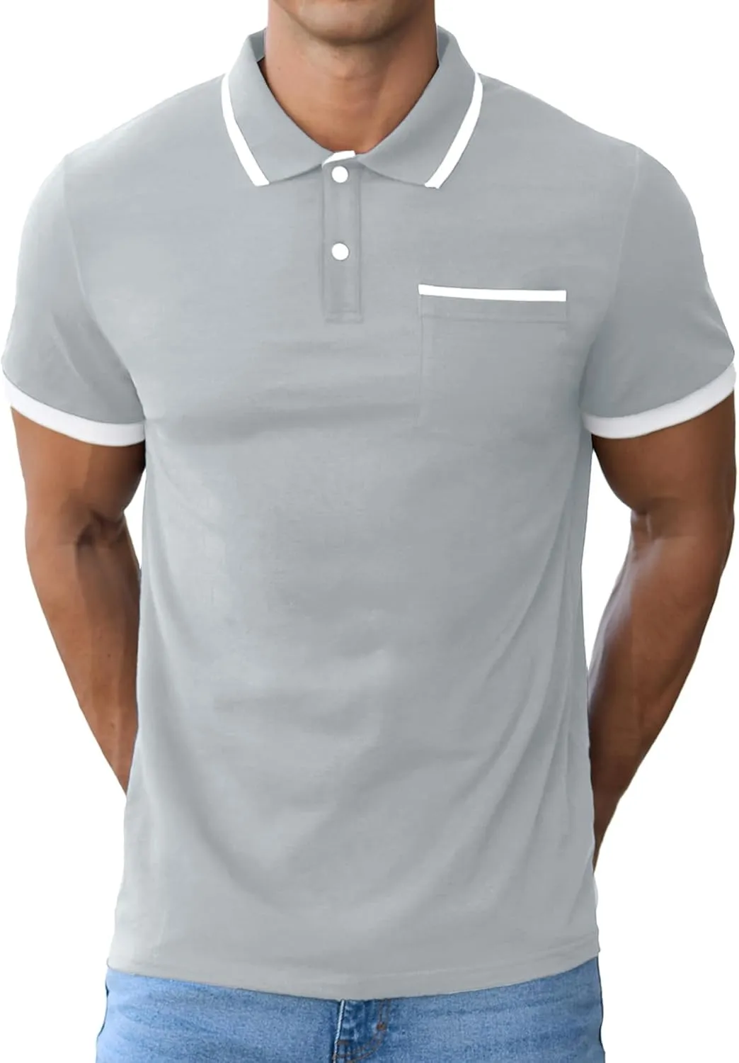 Askdeer Men's Polo Shirts Cotton Short Sleeve Polo T Shirt Classic Casual Golf Collar Tee with Pocket