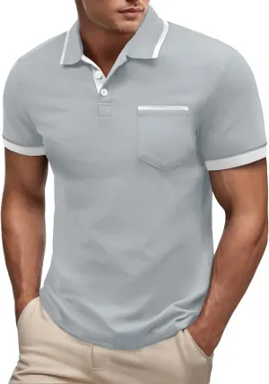 Askdeer Men's Polo Shirts Cotton Short Sleeve Polo T Shirt Classic Casual Golf Collar Tee with Pocket