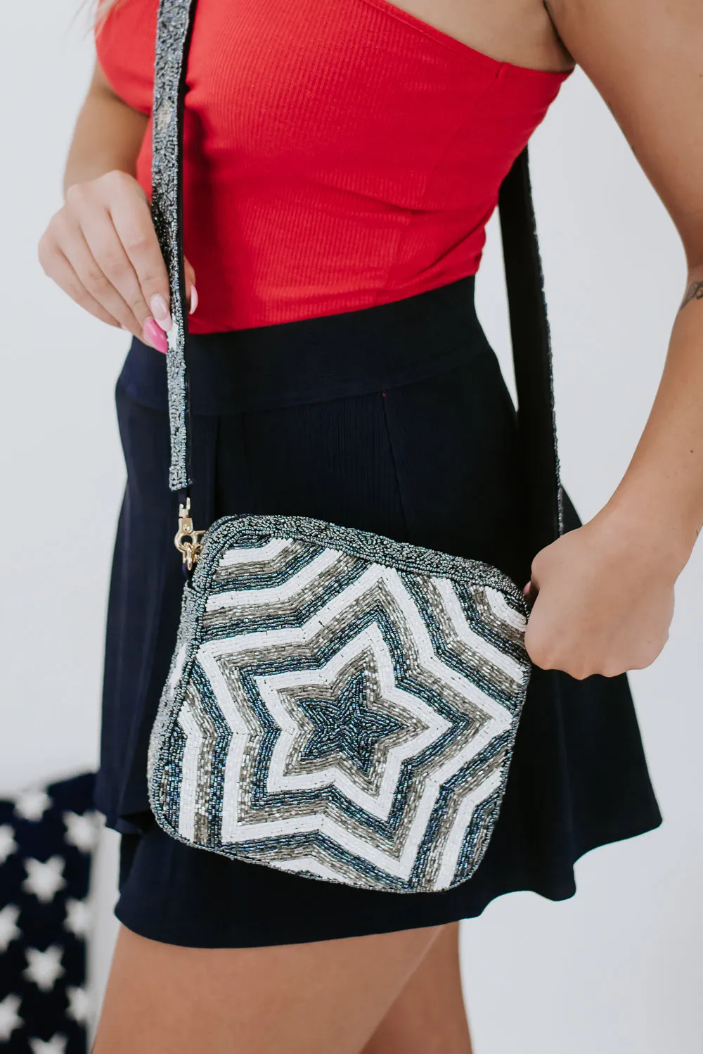 Beaded Star Crossbody , Navy