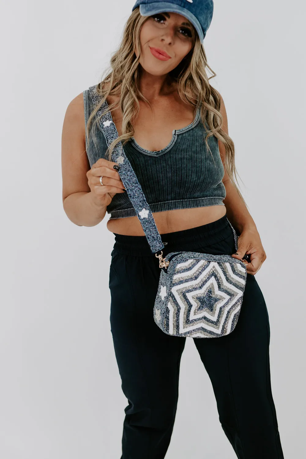 Beaded Star Crossbody , Navy
