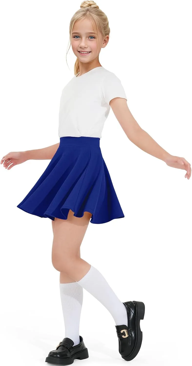 BOOPH Kids Girls Skirt Casual Mini Flare Plain Pleated Stretch Waist Skater Uniform Skirts