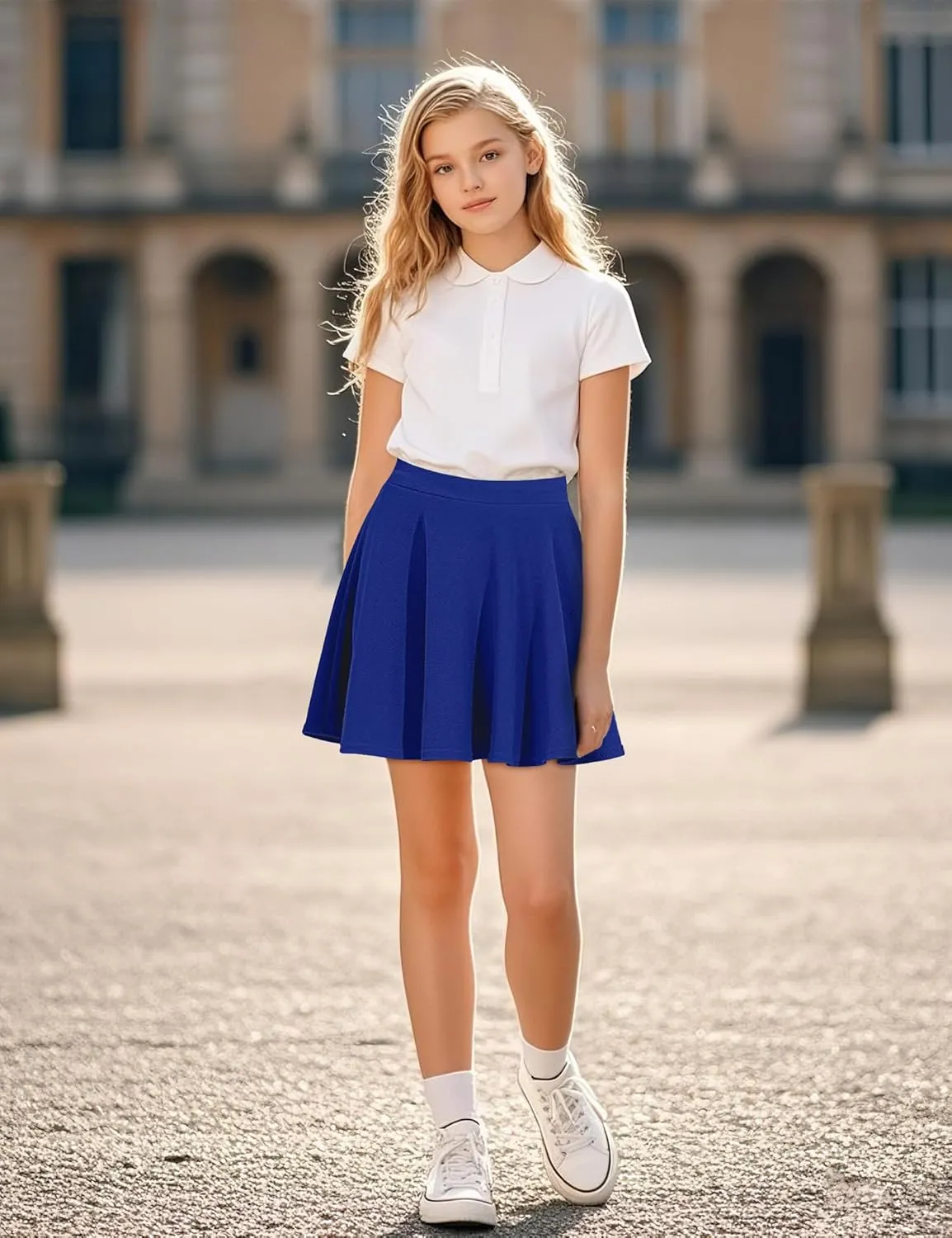 BOOPH Kids Girls Skirt Casual Mini Flare Plain Pleated Stretch Waist Skater Uniform Skirts