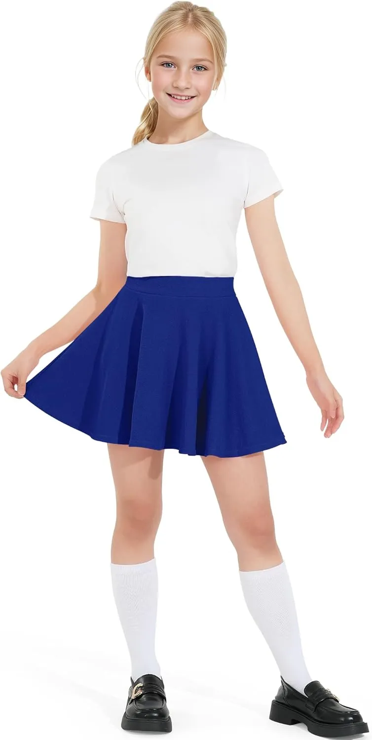 BOOPH Kids Girls Skirt Casual Mini Flare Plain Pleated Stretch Waist Skater Uniform Skirts