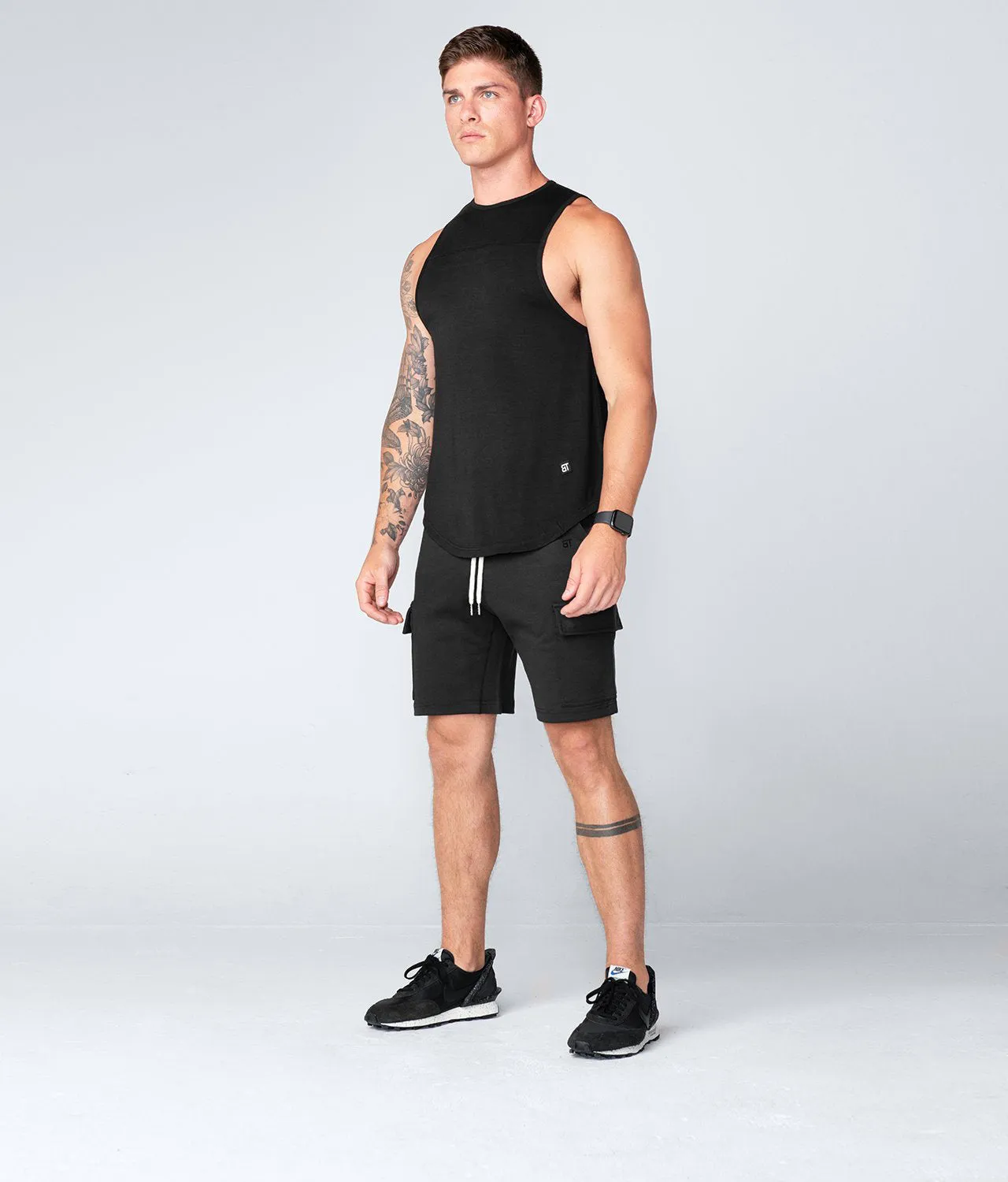 Born Tough Zippered Black Bodybuilding Cargo Shorts for Men