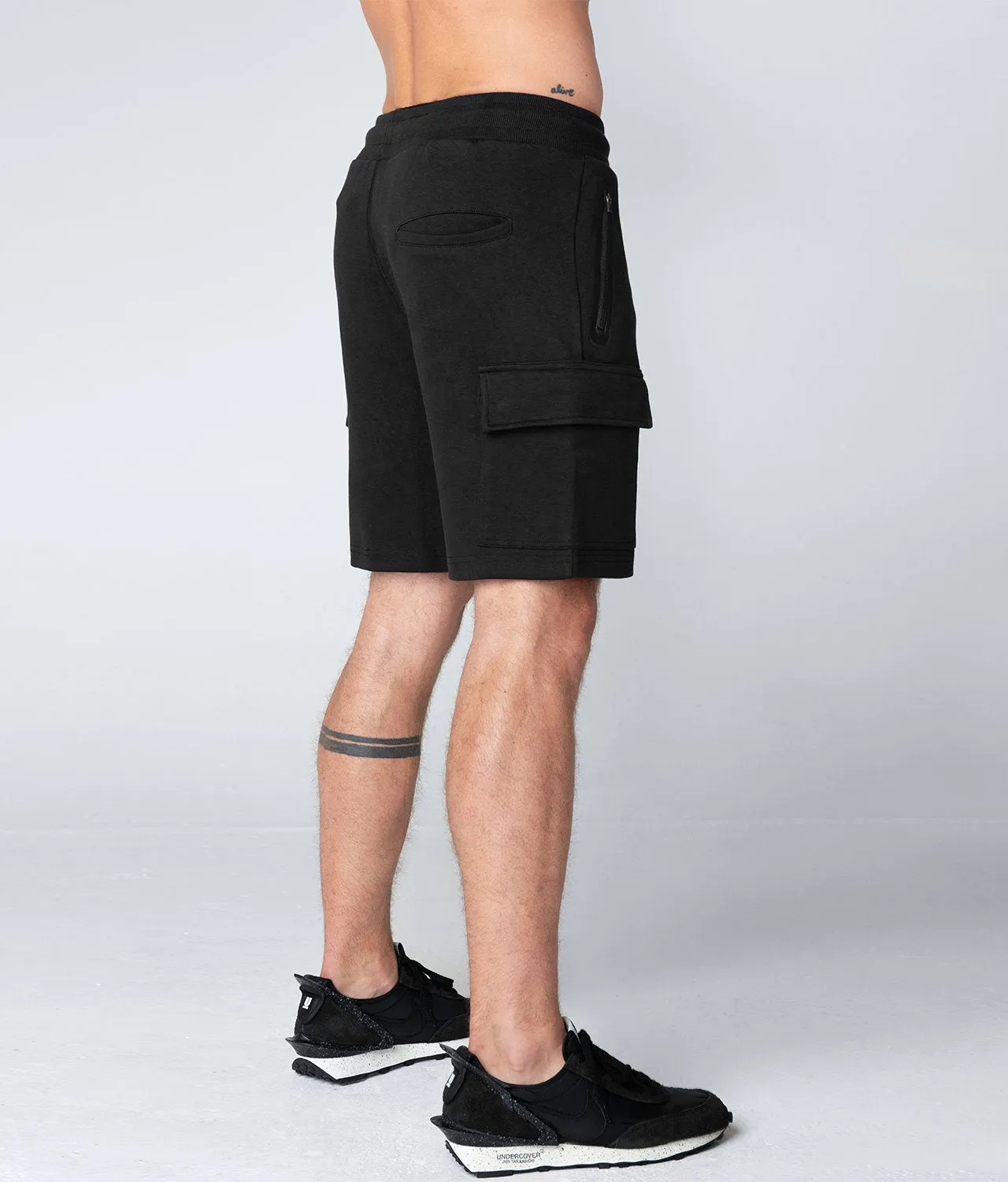 Born Tough Zippered Black Bodybuilding Cargo Shorts for Men