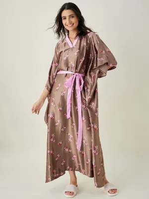 Brown Floral Printed Loungewear Kaftan