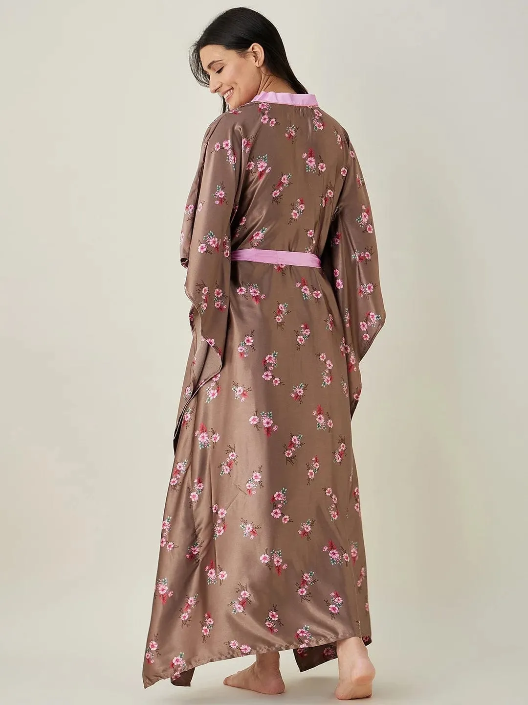 Brown Floral Printed Loungewear Kaftan