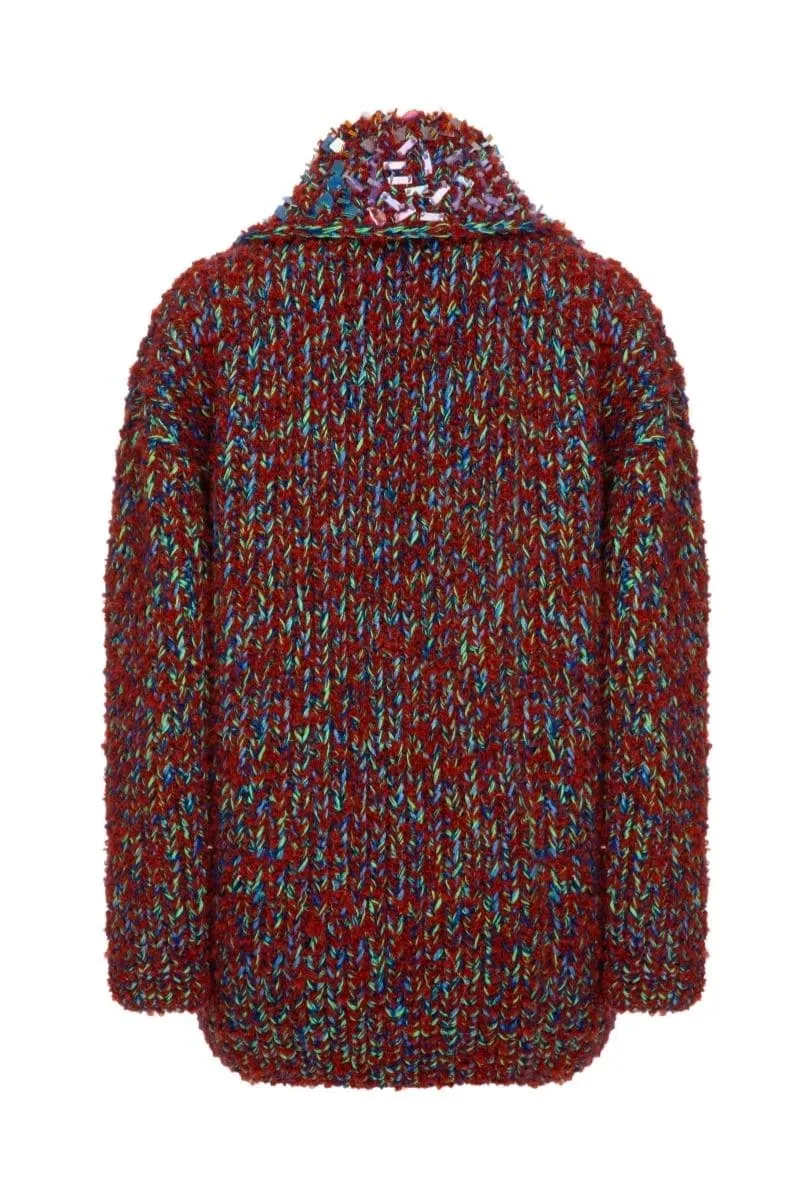 BROWN WOOL-BLEND CARDIGAN WITH COLLAR DETAILING