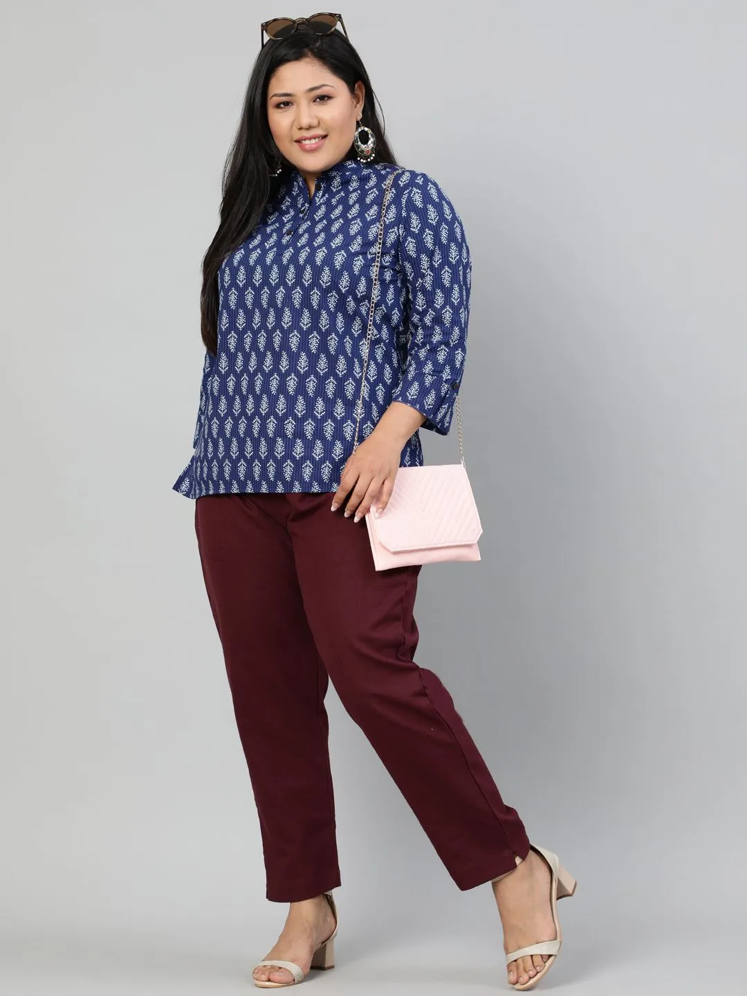 Burgundy Plus Size Ethnic Wear Cotton Slub Pants