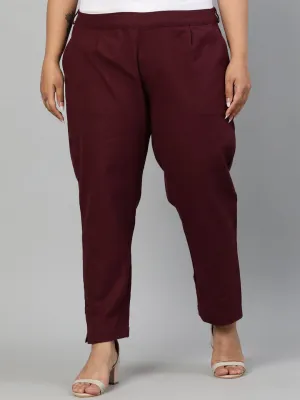 Burgundy Plus Size Ethnic Wear Cotton Slub Pants