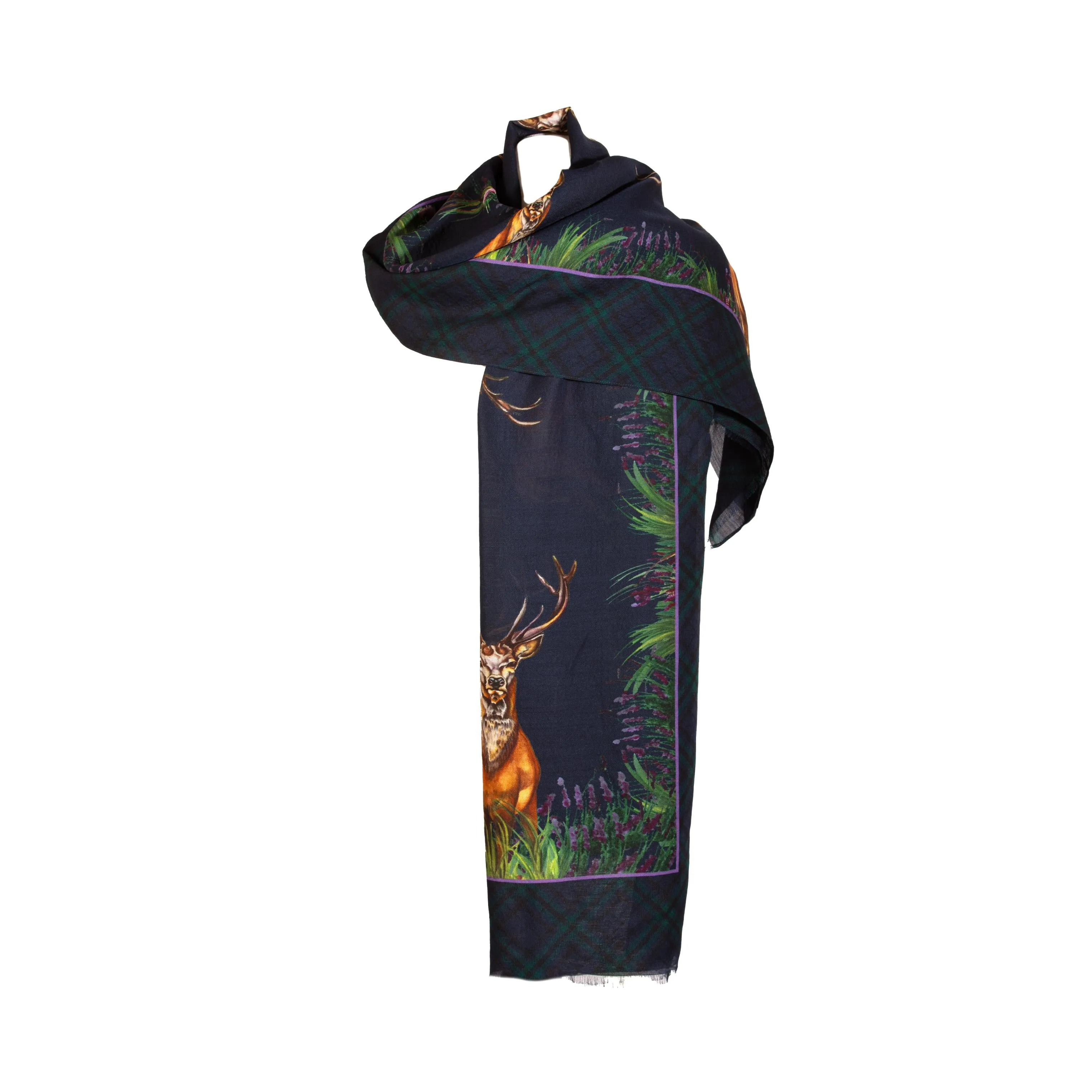 Caledonia Navy Blue Wool Silk Wrap Scarf