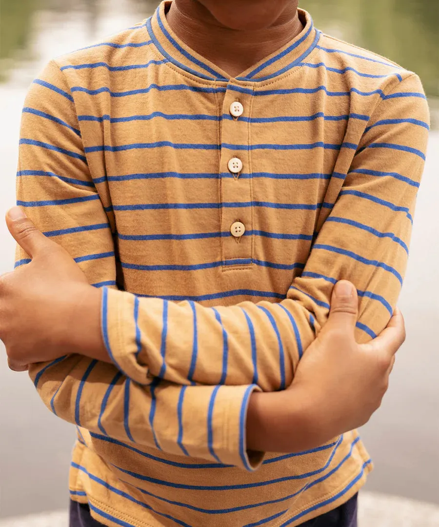 Camel Fine Stripe Henley T-Shirt