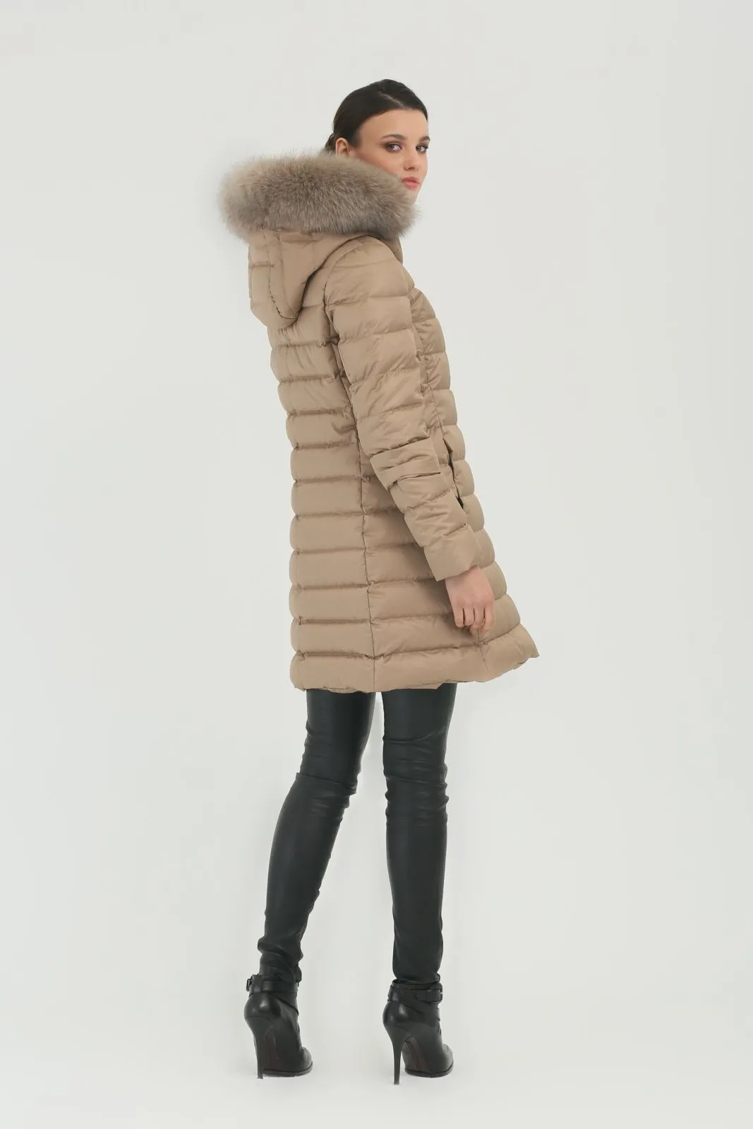 Camel Long Puffer Coat