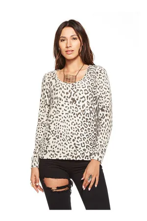 Chaser - Love Knit Triangle Open Back Long Sleeve Pullover Animal