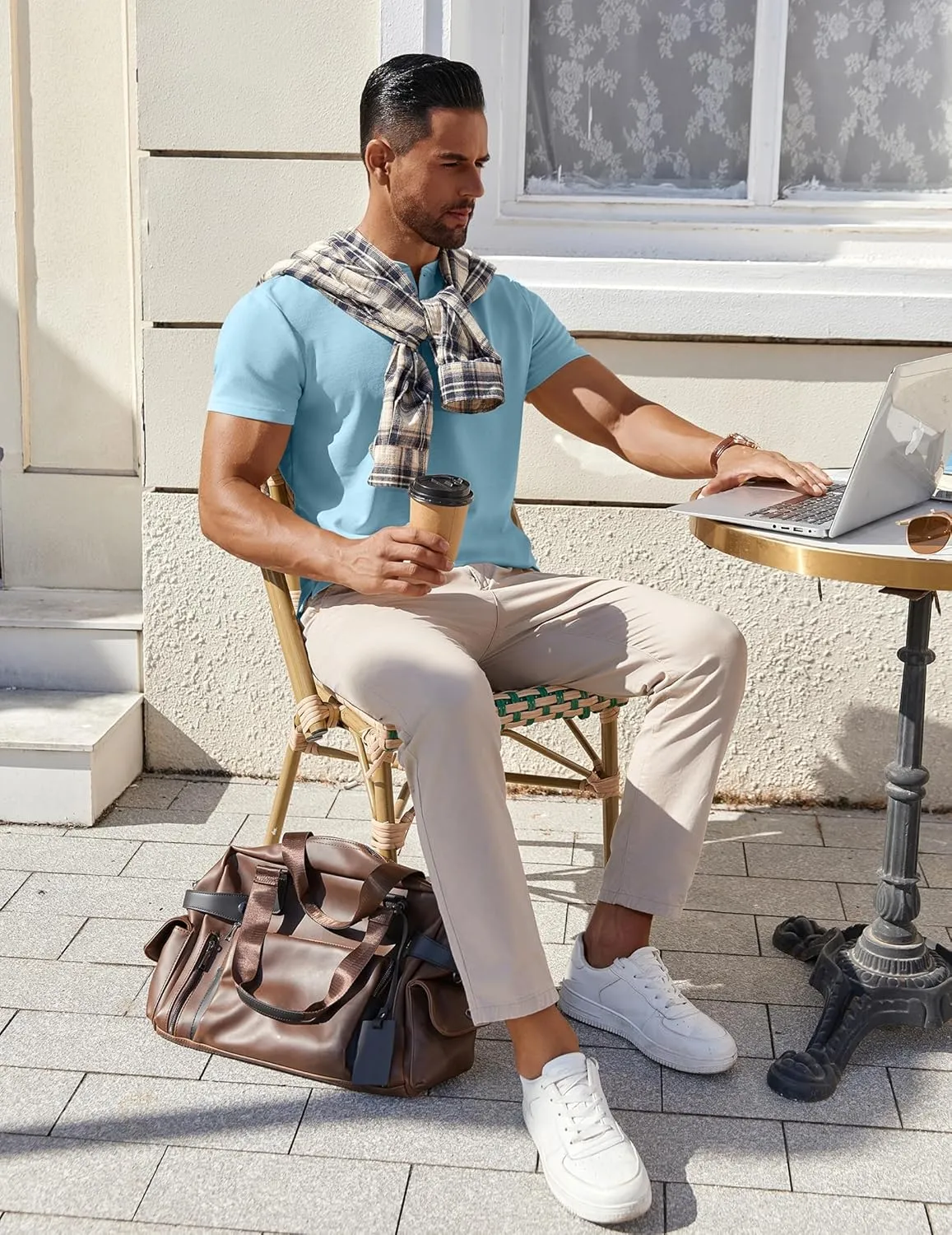 COOFANDY Mens Cotton Henley T-Shirts Short Sleeve Button Casual Basic Tees Work Shirts with Split Side