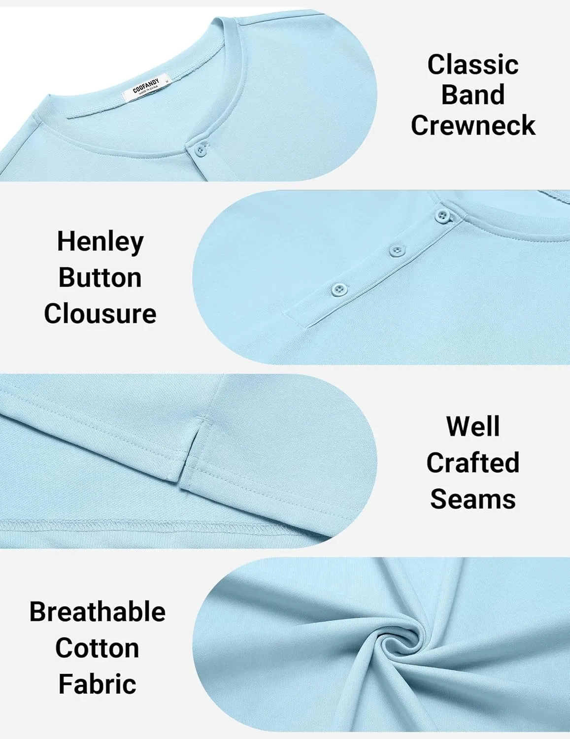 COOFANDY Mens Cotton Henley T-Shirts Short Sleeve Button Casual Basic Tees Work Shirts with Split Side