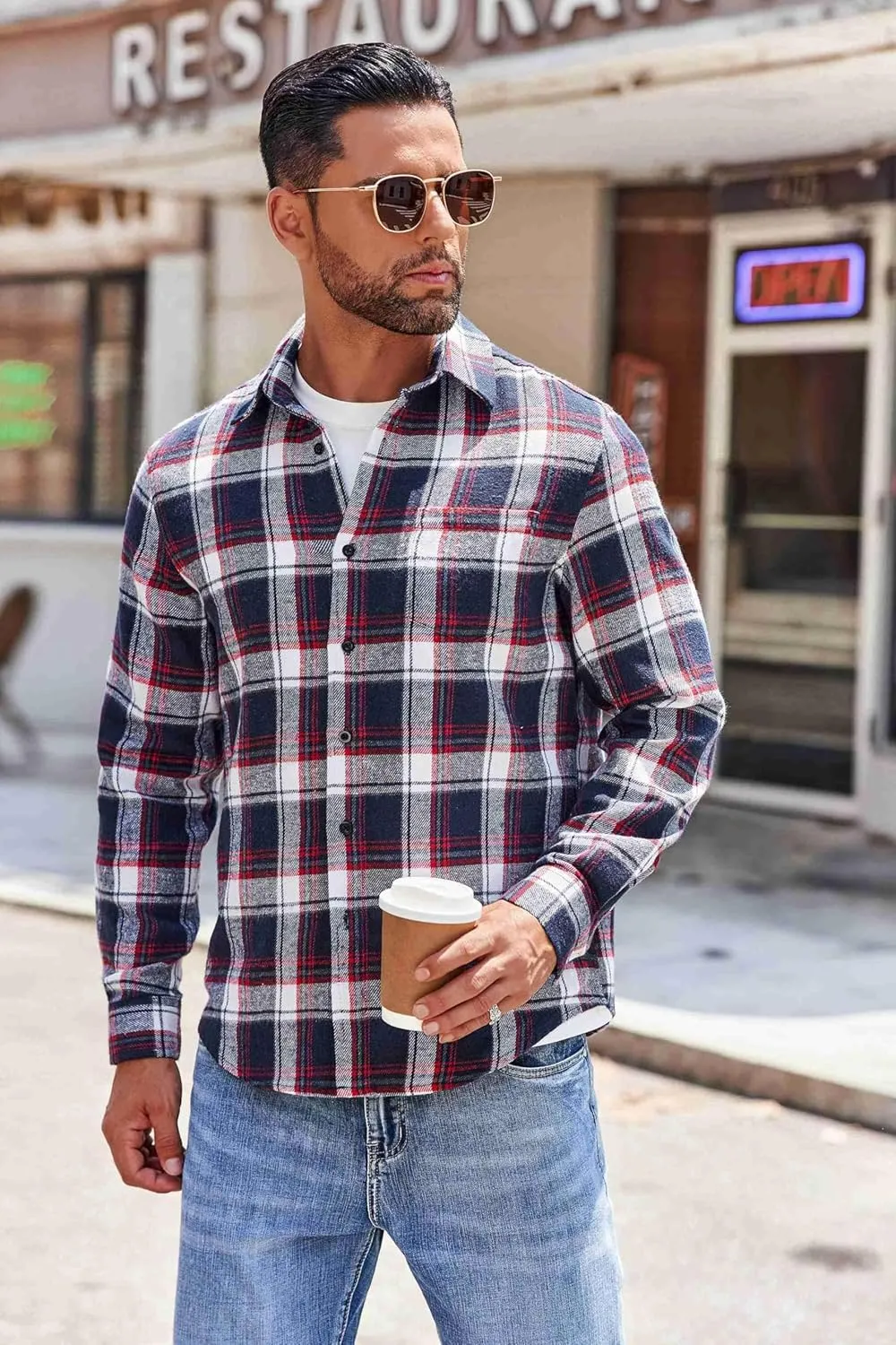 COOFANDY Mens Flannel Shirts Long Sleeve Button Down Shirt with Pocket Casual Shirts Work Shirts for Men