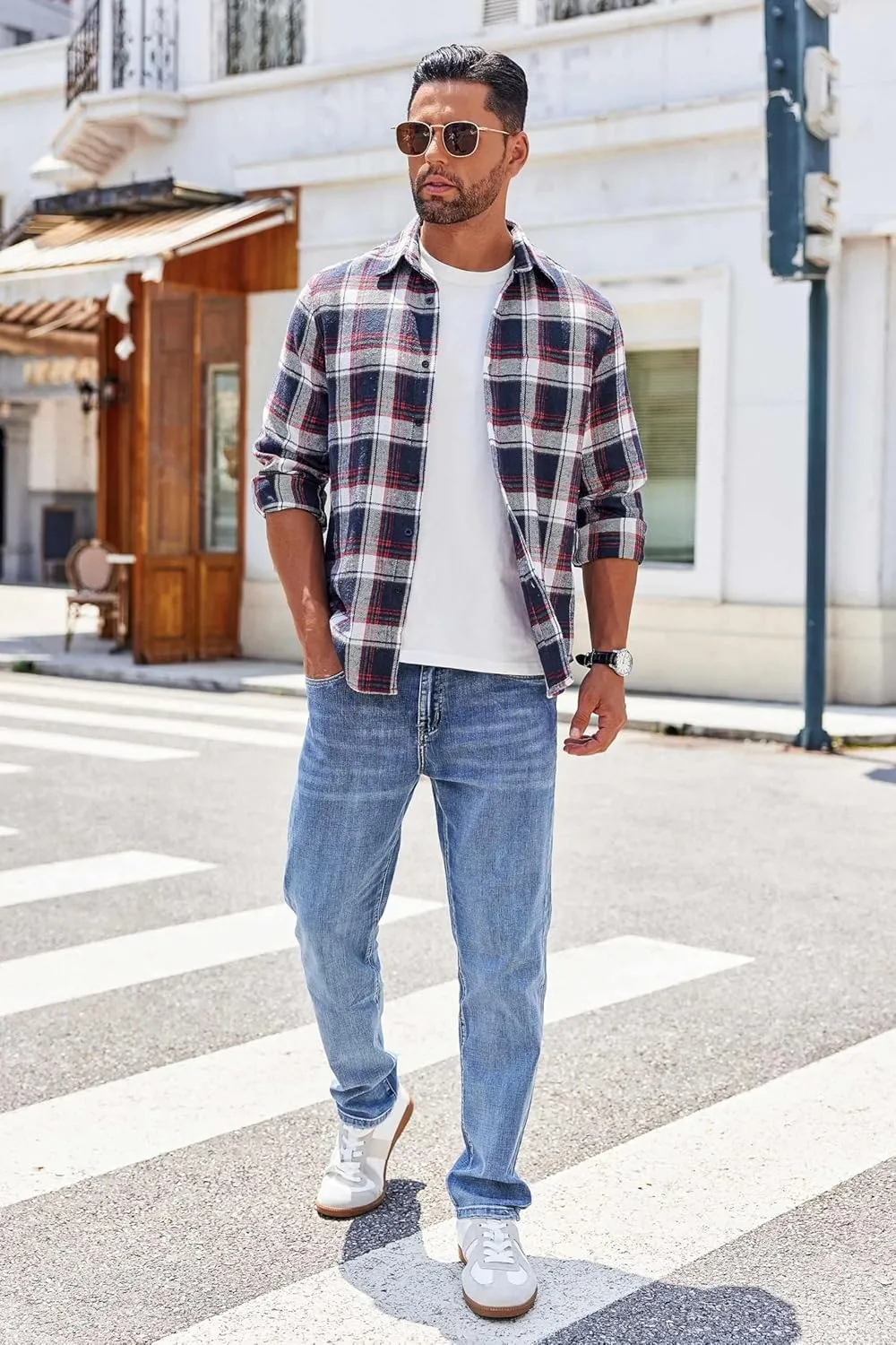 COOFANDY Mens Flannel Shirts Long Sleeve Button Down Shirt with Pocket Casual Shirts Work Shirts for Men