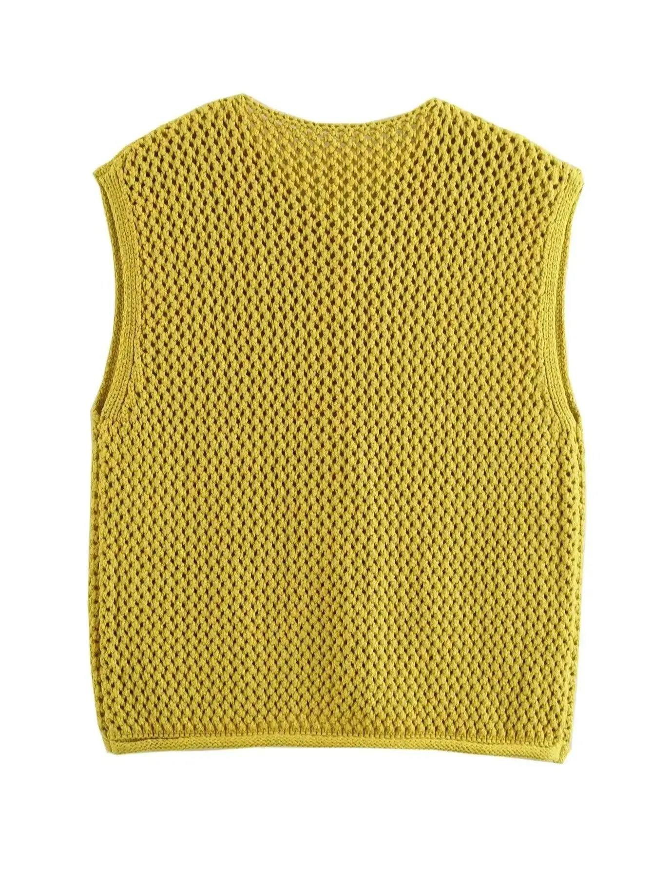 Cropped Chunky Knit Top Sleeveless Front Button Patch Pockets Waistcoat