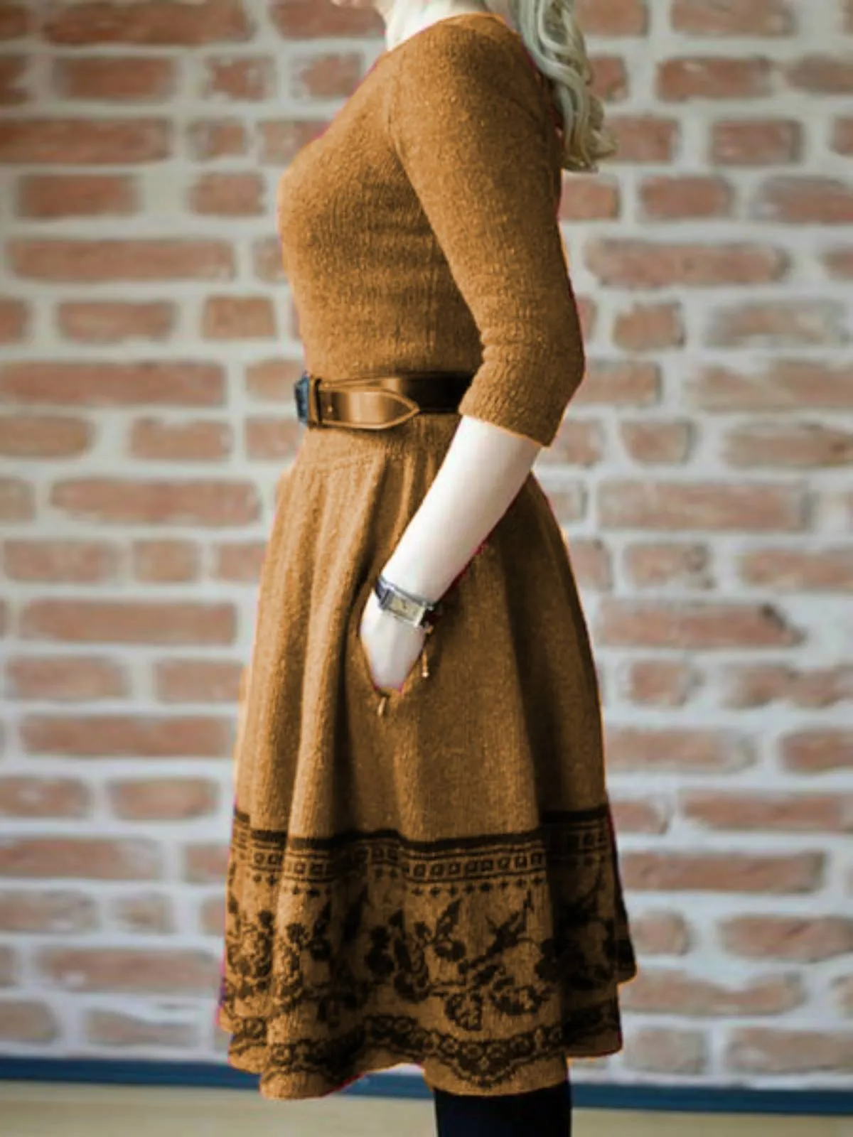 Dunnmall Casual Knitted Long Sleeve Plain Fall Dresses