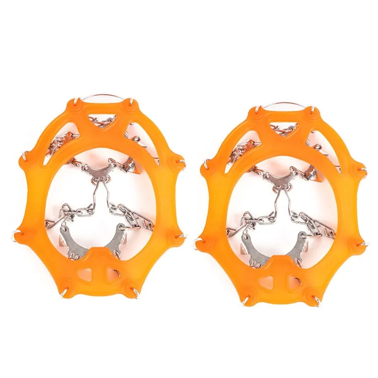 F11-1 11 Teeth 201 Stainless Steel Outdoor Snow and Ice Mountaineering Non-slip Shoes Cover(L Orange)