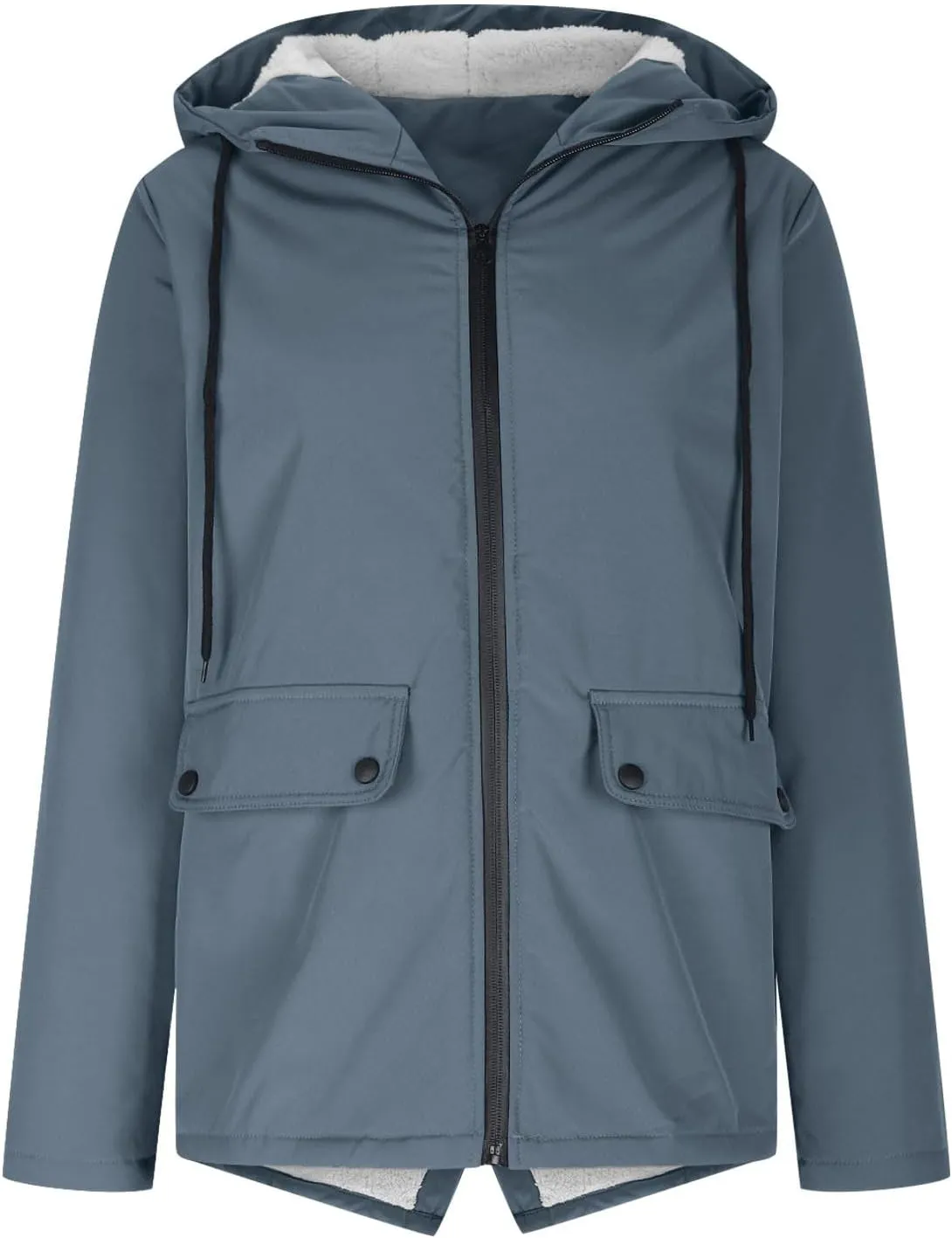 Fleece Lined Raincoat for Women Solid Color Waterproof Jackets with Hood Lightweight Outdoor Windbreaker Jacket