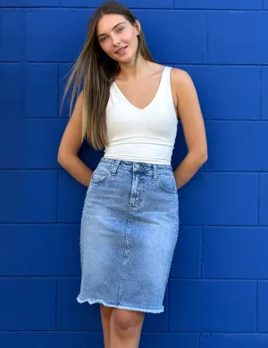 Fray Hem Short Jean Skirt