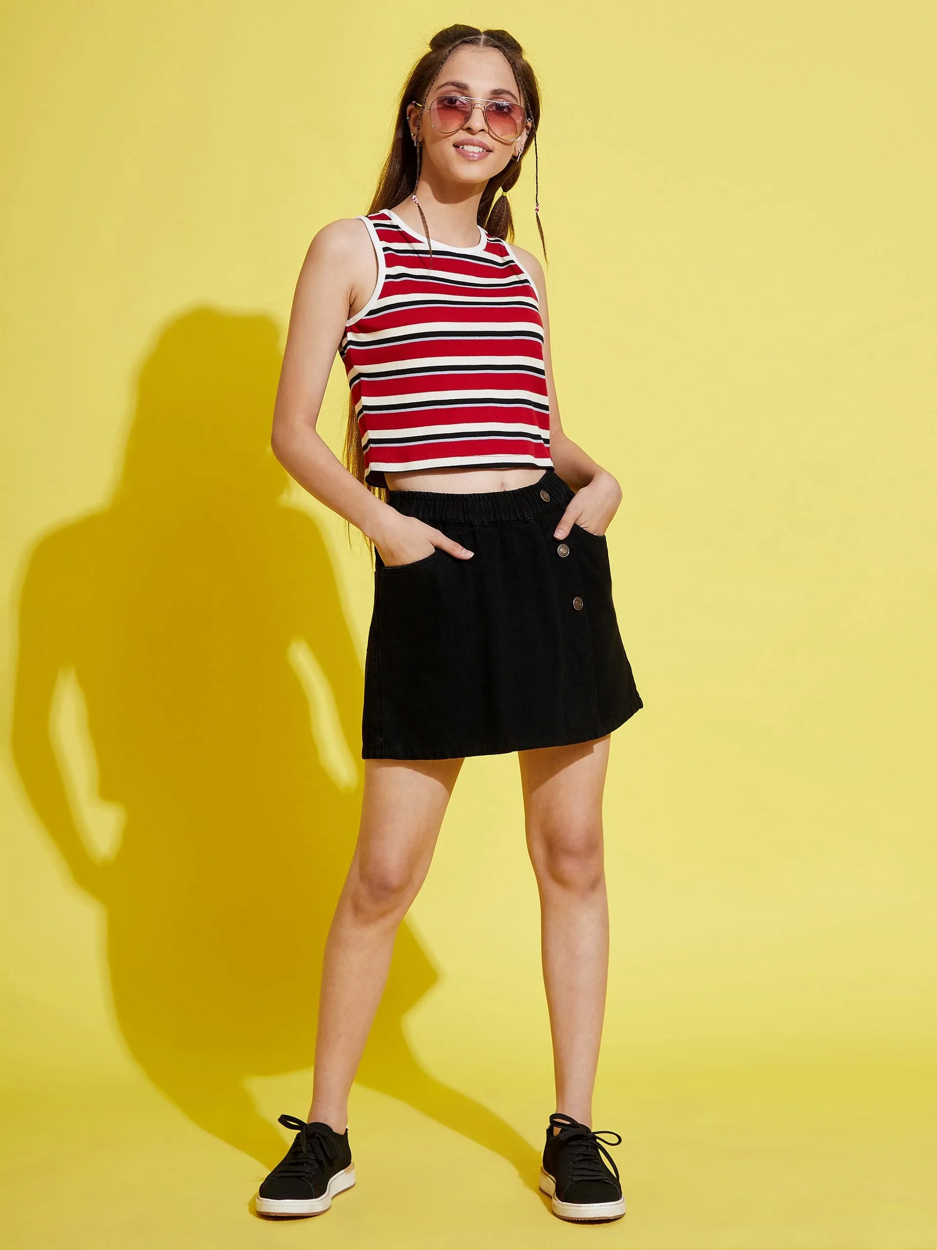 Girls Black Denim Skorts - Lyush Kids