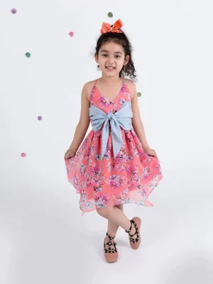 Girls Coral Floral Chiffon Dress - Ps Peaches