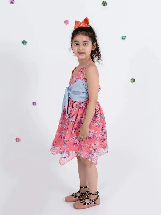 Girls Coral Floral Chiffon Dress - Ps Peaches