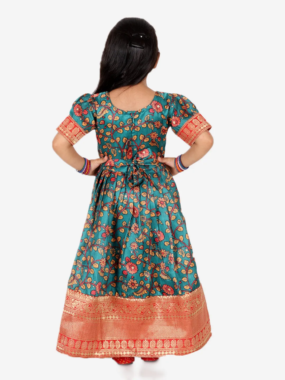 Girl's Silk Green Dresses - Bownbee