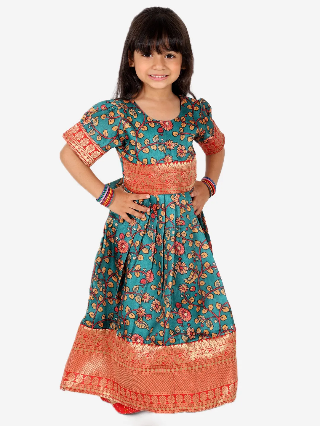 Girl's Silk Green Dresses - Bownbee