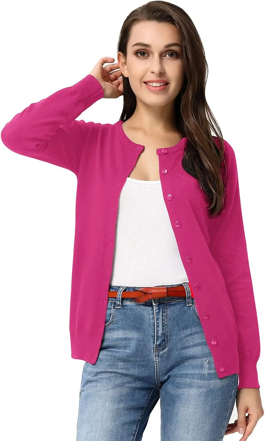 GRACE KARIN Women's Classic Long Sleeve Knit Cardigan Sweaters Casual Open Front Button Down Cardigan S-3XL