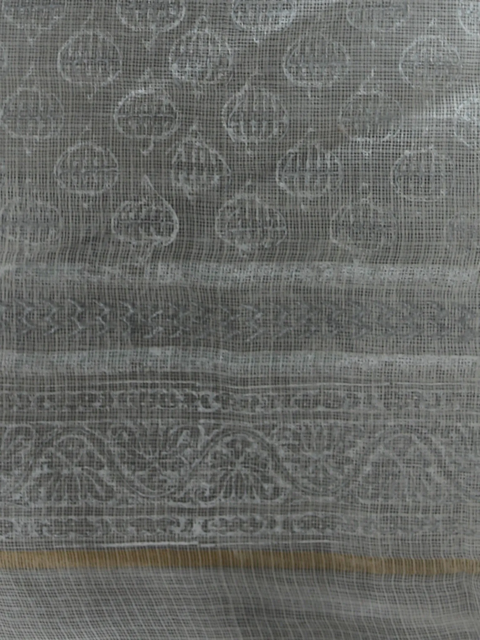 Grey White Kota Silk Hand Block Painted Dupatta - D04170446